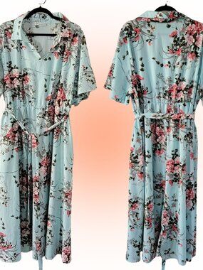 COMFY FLORAL ROSES WOMEN'S SHIRT DRESS EUC 3X XXXL 22